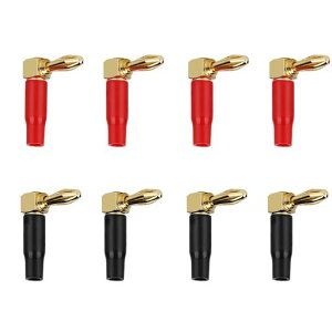 LOYELEYバナナプラグL字8本直角24K金メッキL型スピーカーケーブルコネクタオーディオジャックコネクタースピーカーケーブル用(4ペア)