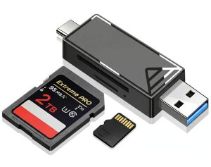 SD�J�[�h���[�_�[ 2-in-1 Type-C & USB 3.0 ������5Gbps OTG�Ή� �}�C�N��SD SDXC SDHC MMC RS-MMC�Ή� iPhone17/16/15 MacBook iPad Pro Android PC