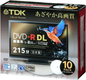 TDK録画用DVD-RDL(215分)デジタル放送録画対応(CPRM)ホワイトワイドプリンタブル2-8倍速日本製5mmスリムケース10枚パックDR215DPWB10S