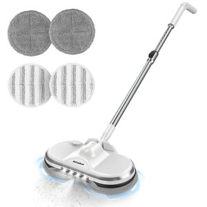 AlfaBot電動モップコードレス回転モップクリーナー双回転ヘッド高速回転180ml大容量タンク水噴射LEDライト付き床掃除角度長い自由調整可能自立式50分連続使用/185m2対応家庭用業務用