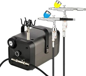 AnestyAHPBox2in1エアブラシコンプレッサー素早い色着替えコンプレッサーエアブラシ用2本エアブラシ接続可能ノズル口径0.2/0.3/0.5mm塗装用具