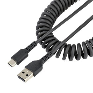 スターテックStarTech.com高耐久USB-A-USB-Cケーブル1mコイル(伸縮)型/アラミド繊維補強/オス-オス/USB2.0A-USBTypeCケーブル/タイプC充電カールコード