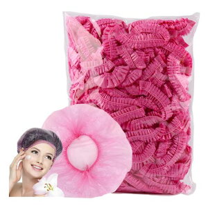 MOCOYEEシャワーキャップ使い捨て100枚入りヘアキャップ厚手防水透明髪染め用トリートメント用お風呂/ヘアサロン/調理/業務用フリーサイズ男女兼用(ピンク)
