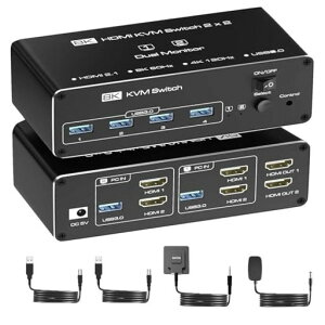 8KHDMIKVM�ؑ֊�2PC�ؑ�2���j�^�[�����o��USB3.0�o�͌��t��8K60Hz4K144Hz�Ή�HDMI2.1KVM�X�C�b�`���[�L�[�{�[�h�}�E�X�v�����^�[USB3.02����4�o�͐ؑ֋@�����j�^�[