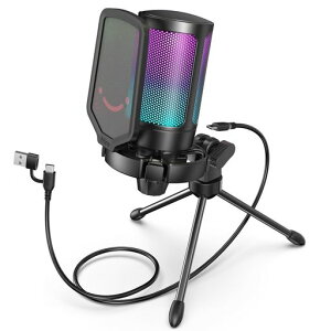 FIFINE USB �R���f���T�[�}�C�N RGB���C�e�B���O �J�[�f�B�I�C�h�w���� �v���O&�v���C �p�\�R��/�v���X�e�}�C�N USB-C�E�������A�P�[�u���t�� �����^�b�`�~���[�g YouTube Skype Discord Zoom �^�� �Q�c