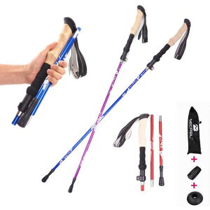 登山ストック折りたたみ式5節長さ調整可能宇宙航空機材トレッキングポール軽量高強度滑り止め男女兼用軽量アルミ製登山用スティック徒歩キャップハイキングコンパクト遠足収納ケー…