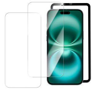 HUAKEiPhone16Plus�K���X�t�B�����A�C�t�H��16�v���X�p���Y�Ɏq�f�ސ������K���X�w��h�~�t���ی�t�B�����y(2��)�K���X�t�B����+�K�C�h�g�t���z