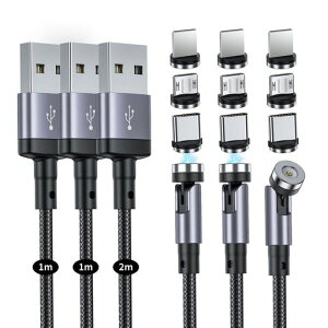 �}�O�l�b�g�[�d�P�[�u��SUNTAIHO3-in-1USB�P�[�u���y3�{�Z�b�g(1M+1M+2M)�z360�x+180�x��]���Ύ��C�h�o���E�����C�g�}�C�N��USBType-C�R�l�N�^�^�C�vcMicroUSBCable-