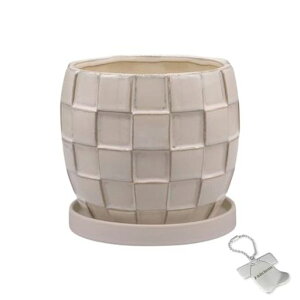 J-kitchensSelect花瓶陶器植木鉢タイルデザインポットBベージュΦ15xH13cmオリジナルタグ付