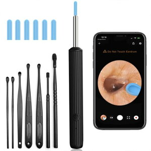 耳あか除去、カメラ付き耳あか除去ツール、iOSとAndroid向けLEDライト付き耳鏡6個、耳栓7個付き耳あか除去キット(耳栓5個含む)