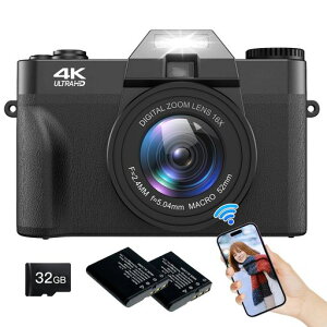 Moledroスマホに送れるデジタルカメラ4KデジカメWIFI転送機能4800万画素180度回転可ディスプレイ32GBマイクロSDカード付き16倍デジタルズームオートフォーカス機能ウェブカメラHDMI出力自撮り…