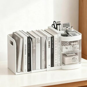 Vinnatsu卓上収納デスク上置き棚ペン立て付き引き出し収納小物卓上ラックデスクオーガナイザー机上ラック本立て本棚折りたたみ式伸縮できるブックエンド書籍A4ファイル収納小物収納(し…