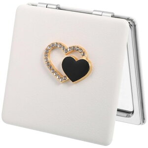 BESTOYARD手鏡双面化粧鏡コンパクトミラー両面鏡2倍拡大鏡金属PU北欧風女優ミラー折りたたみ可能鏡方形ハートラインストーン彼女にプレゼント小型持ち運びに便利メイク用