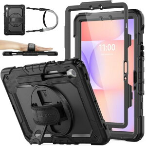 SEYMAC stock Galaxy Tab S10 Lite/S10 FE/S9/S9FE �P�[�X �ϏՌ� �ی�t�B�����t���t���[�� �ی�t�B�����Ȃ��t���[���y�����[ 360°��]�X�^���h �n���h�X�g���b�v �V�����_�[�X�g���b�v