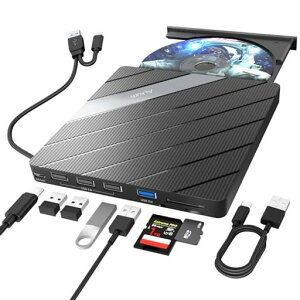 Alxum8in1CDDVD�h���C�u�O�t��-USB3.0A&Type-C���ڑ�CD�v���[���[�ASD/TF�X���b�g&USB�|�[�g�t���������f�[�^���o��CD24XDVD8X���w�h���C�u�O�t���Ή�