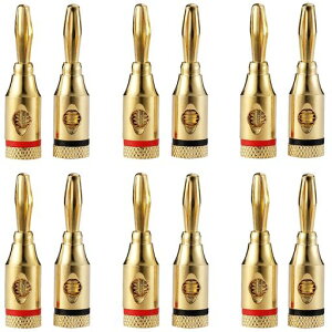 バナナプラグねじ込み式24K金メッキコネクタ12本セットスピーカーケーブル用ソルダーレス2種類の設置方法側面底面接続芯線外径サイズは4mmオーディオプラグ(赤6本/黒6本)