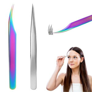 Zhejiaピンセット【2本セット】毛抜きツイーザー12.5-13.7cmステンレス製精密極細高精度高耐久直先曲がり防錆防塵収納袋付きポータブル顔の毛まつげ眉毛二重まぶたテープ埋没毛用(勾配銀)