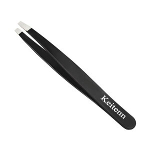 Keitenn毛抜きブラック先平精密強力ピンセット毛抜き細とげ抜き眉毛鼻毛ヒゲ抜きステンレス製収納ケース付き
