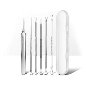角栓取り6本セットニキビ取り角栓取り角栓ピンセット毛抜き収納ケース付きニキビ針抗菌ステンレス毛穴ケア専用キット黒ずみ取りセルクリップスーパーシャープNo.5ステンレス鋼のニキ…