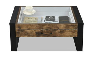 JKプランテーブルヴィンテージコレクションセンターテーブル幅75奥行48高さ35引き出しガラステーブルREFBR0005BKBR