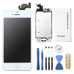 SZMiphone5修理用フロントパネルセット工具付属(スピーカー+フロントカメラ+ホームボタン付き)(5白)