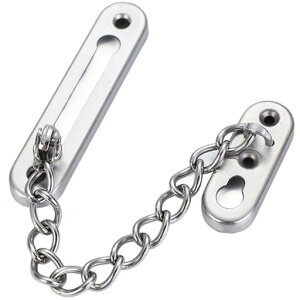 ドアチェーンステンレス製プッシュボタン式ドアガードセキュリティロック補助ロック室内ドアロックドアチェーンロックドア安全装置盗難防止取り付け簡単ステンレス製ネジ付きシルバ…