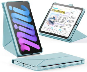 INFILAND �P�[�X iPad Mini 7 (A17 Pro) 2024 / iPad Mini 6 2021 �Ή�, �X�����܂肽���ݎ��u�b�N�J�o�[, �y���z���_�[�t��, ���p�x�}�O�l�b�g�X�^���h, �I�[�g�X���[�v/�E�F�C�N�@�\�t���ی�P�[�X