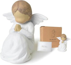 お盆飾りハンドメイド祈りの天使置物手のひらサイズ(約8.5cm)樹脂製癒しのデスクデコレーションペット仏壇オフィスペット供養用犬猫お悔やみギフトボックス付メッセージカード同梱癒…