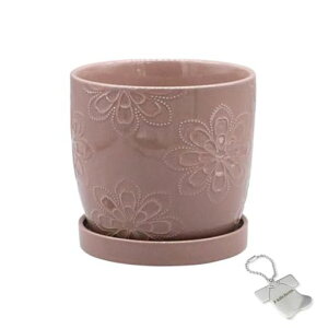 J-kitchensSelect花瓶陶器植木鉢北欧花紋デザインポットピンクSΦ12xH11cmオリジナルタグ付