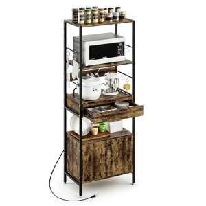 DEWELキッチンラックキッチンワゴンスリムレンジ台扉付き食器棚幅60x奥行36x高さ162.5cm6段式レンジラックレンジボードベイカーラックカウンターキッチンキッチン収納大型レンジ対応一人…