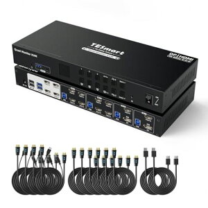 TESmart 4����4�o�� KVM�X�C�b�` HDMI+DisplayPort USB3.0 KVM�ؑ֊� 4���j�^�[4PC 4K@60Hz HDMI DP �؂�ւ��� 4�|�[�g�o�� MST�@�\ �w�b�g�Z�b�g�|�[�g EDID�@�\ �z�b�g�L�[�X�C�b�`