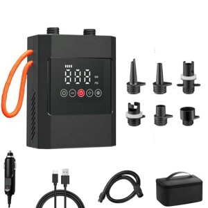 HUAJUNサップ電動ポンプsup空気入れ電動20PSI空気入れ空気抜き6つのノズル付きポータブルポンプ12VDC&Type-C対応パドルボードカヤックインフレータブルサップボードエアベッドエアーテント