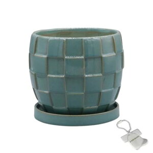 J-kitchensSelect花瓶陶器植木鉢タイルデザインポットBグリーンΦ15xH13cmオリジナルタグ付