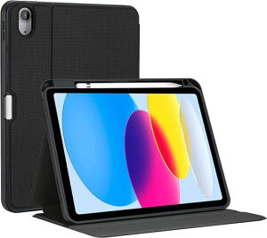 ProCase iPad 10����P�[�X 10.9�C���` 2022 �t�H���I�J�o�[ �ϏՌ� �c�Ɖ��ɃX�^���h �I�[�g�X���[�v�Ή� (�u���b�N)