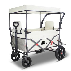 TMZキャリーワゴン折りたたみ式アウトドアワゴン、、シートとシートベルト付き多機能カート、荷室拡張可能、フロントハンドル+リアプッシュハンドル、四輪取り外し可能、ストッパー…