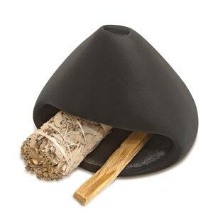 Yawlsowパロサントホルダー香炉チャコールバフール香炉スマッジボウルパロサント受け皿お香立てセージホルダー茶道瞑想禅装飾用アッシュキャッチャー陶器香木受け皿(ブラック)