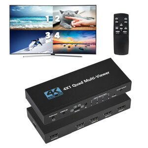 4入力1出力HDMI画面分割器4Kシームレス切り替えマルチビューワDVDゲーム機PS3PS4ProXboxFireTVAppleTV監視用リモコン付き