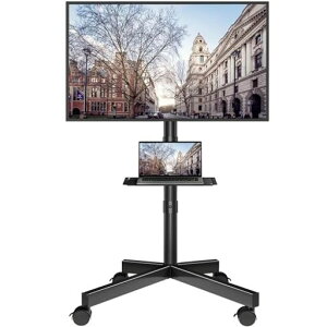 BONTEC�e���r�X�^���h�ړ����L���X�^�[�t���Ǌ�23-60�^����2�i�����㉺�X�������\�ω׏d40kgVESA400x400�Ή��t���b�g�Ȗʗ��p���[���f�B�A�I�I�t�B�X�ƒ�p�u���b�N