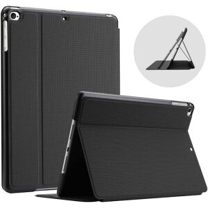 ProCase iPad 9.7 �P�[�X (2018 2017) Air 2 / Air 1�ɓK�� �ϏՌ� �X�^���h�@�\ �X�}�[�g�J�o�[ �I�[�g�X���[�v�Ή� (�u���b�N)