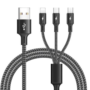 3in1�[�d�P�[�u��ASICEN�}���`�[�dUSB-C/�}�C�N��USB/���C�g�j���O�P�[�u��3�C��1�f�[�^�]��3�䓯�����d�\iPhone1716151413ProMax/iPad/�V���[�vAQUOSR9/R8