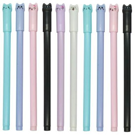 MAYDAHUIかわいい猫ネコボールペン0.38MM極細黒インク12本セットおしゃれ動物ジェルボールペン可愛い文房具誕生日学生子供用ギフトプレゼント