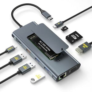 USB-C �h�b�L���O�X�e�[�V���� 11-IN-1 M.2 SSD �O�t���P�[�X�t��USB C �n�u USB 3.2 Gen2 10Gbps �f�[�^�]�� M.2 NVMe�Ή��P�[�X USB-A/Type-C �|�[�g 4K@30Hz�f���o��