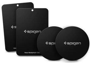 Spigen Kuel A210 Metal Plates for Magnetic Car Mount Phone Holder QNMP Compatible [4 Pack - 2 Round, 2 Rectangle] - Black