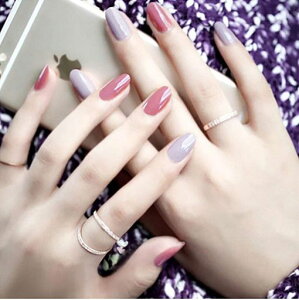 中等長ネイルチップ無地ネイルチップ小尖った多色マッチング美しいかわいい手作りネイルチップ24枚入(T3)