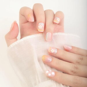 セレーンネイ儿ネイルチップ短め手作りビンク小花全10サイズ春・ウェディング対応サンディング済み3秒装着10枚セット(S)