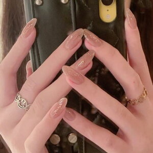 24枚ネイルチップつけ爪ながい金箔ネイル大人可愛い女性ネイル