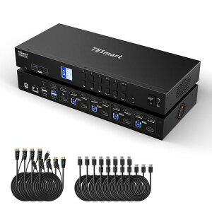 TESmartUSB3.04����3�o��KVM�X�C�b�`HDMI+DisplayPort4���j�^�[3PCKVM�ؑ֊�4K@60Hz/2K@144Hz4�|�[�gDPHDMI�؂�ւ���z�b�g�L�[�X�C�b�`EDID�@�\�w�b�h�Z�b�g�|�[�g