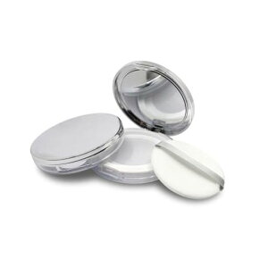 YFFSFDC5g超薄い鏡付きパウダーケースクリアルースパウダーケースパウダー容器詰替え容器鏡付きクリアルース手作りコスメ詰替え容器旅行携帯便利携帯用超薄型パフ付き(シルバー)