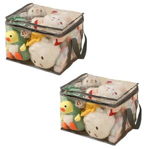 kasanidikaぬいぐるみ収納袋(2個セット)衣類収納ケース子供部屋片付け室内ぬいぐるみ用雑貨収納透明大容量防水素材収納袋ファスナー付き38*32*24cm