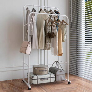 UNHOハンガーラックキャスター付き洋服ラックおしゃれ洗濯物干し服ラックパイプハンガースリム洋服掛けダブル衣類掛け大容量頑丈2段白幅80耐荷重45kg寝室シングル